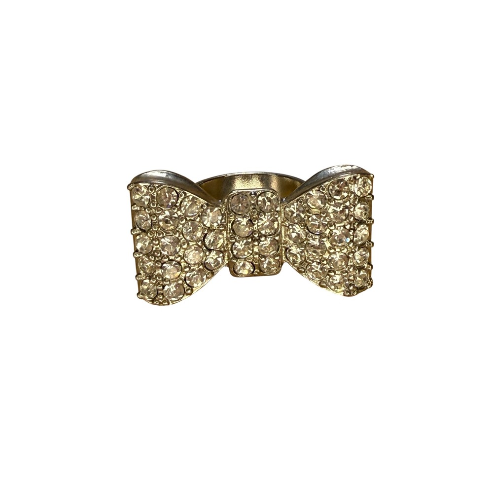 Sparkly Rhinestone Bow Coquette Y2K Statement Ring Silver Tone Unbranded